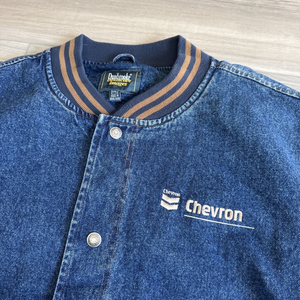 Vintage Dunbrooke Chevron Varsity Bomber Jacket Denim XXL Made In Hong Kong‎ - Picture 2 of 12